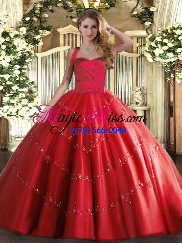 wholesale floor length ball gowns sleeveless red 15 quinceanera dress lace up