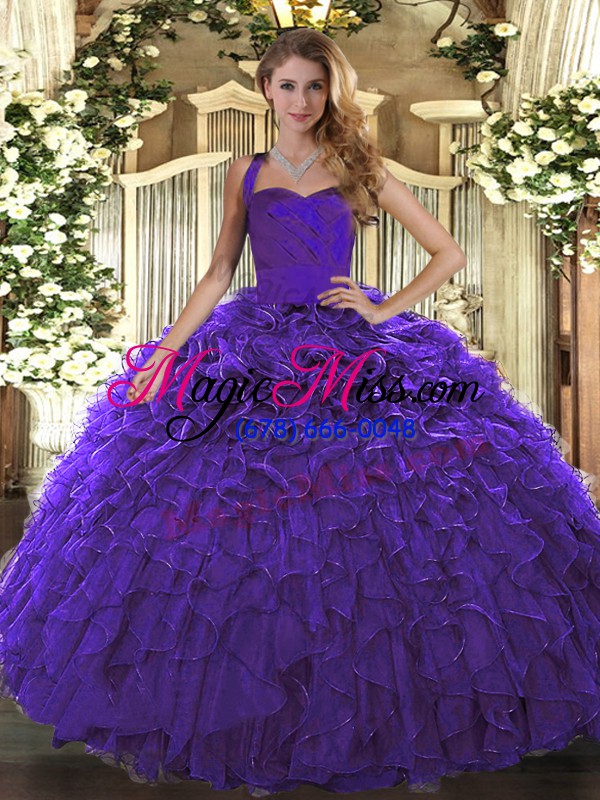 wholesale floor length purple vestidos de quinceanera organza sleeveless ruffles