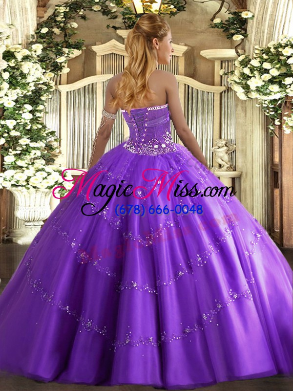 wholesale custom made lavender lace up quince ball gowns beading and appliques sleeveless floor length