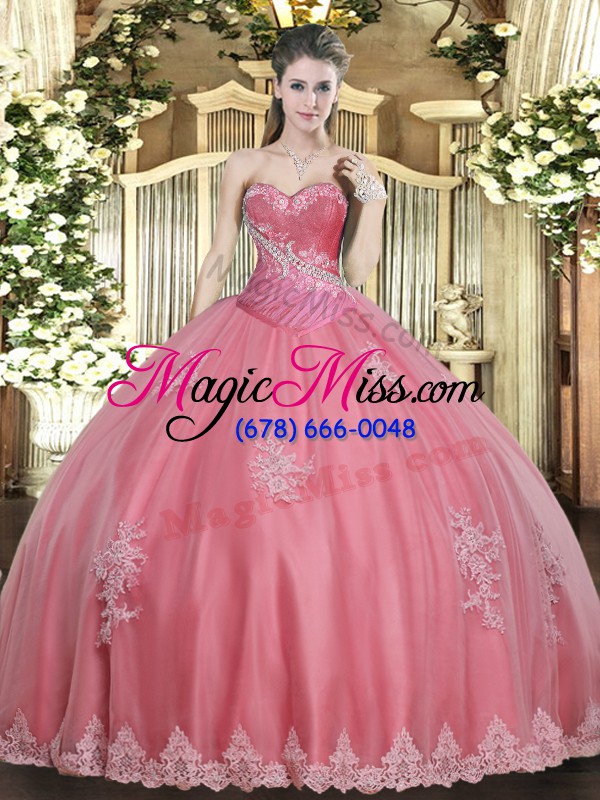 wholesale dynamic tulle sweetheart sleeveless lace up beading and appliques quinceanera dresses in watermelon red