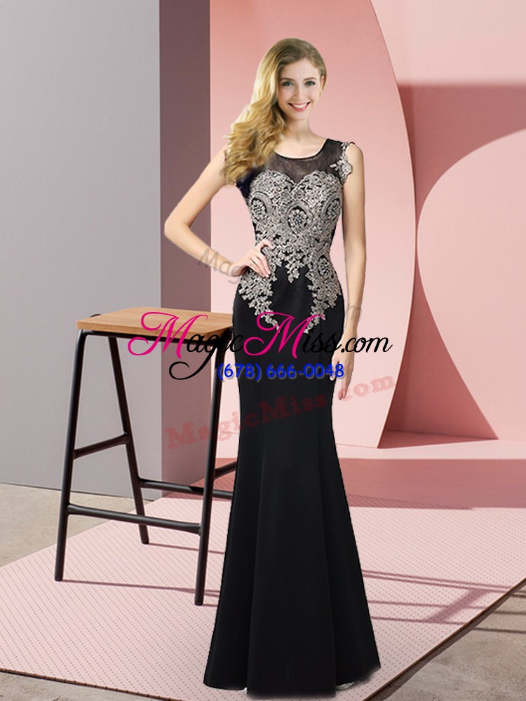 wholesale floor length black dress for prom scoop sleeveless side zipper
