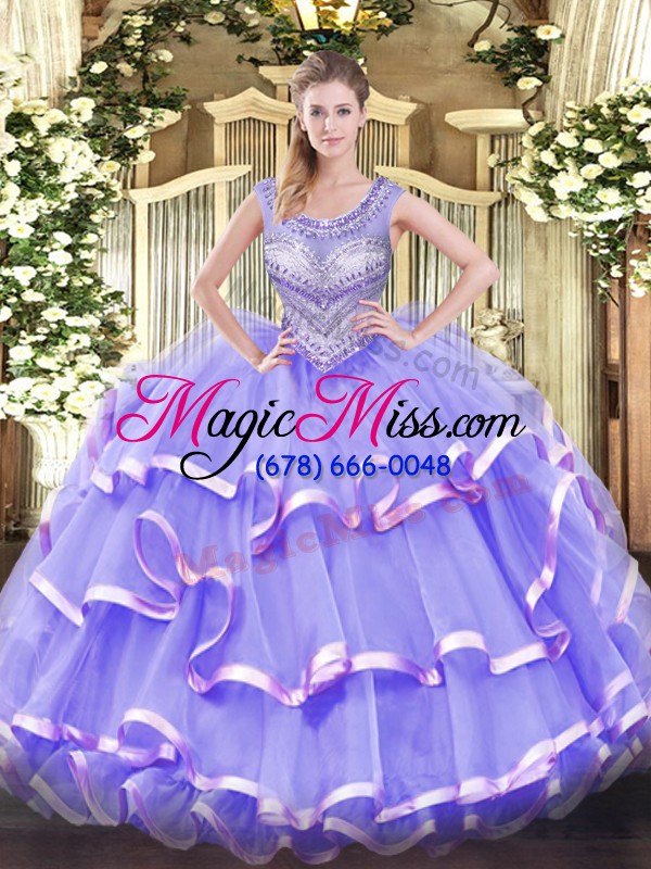 wholesale stunning sleeveless beading and ruffled layers lace up ball gown prom dress