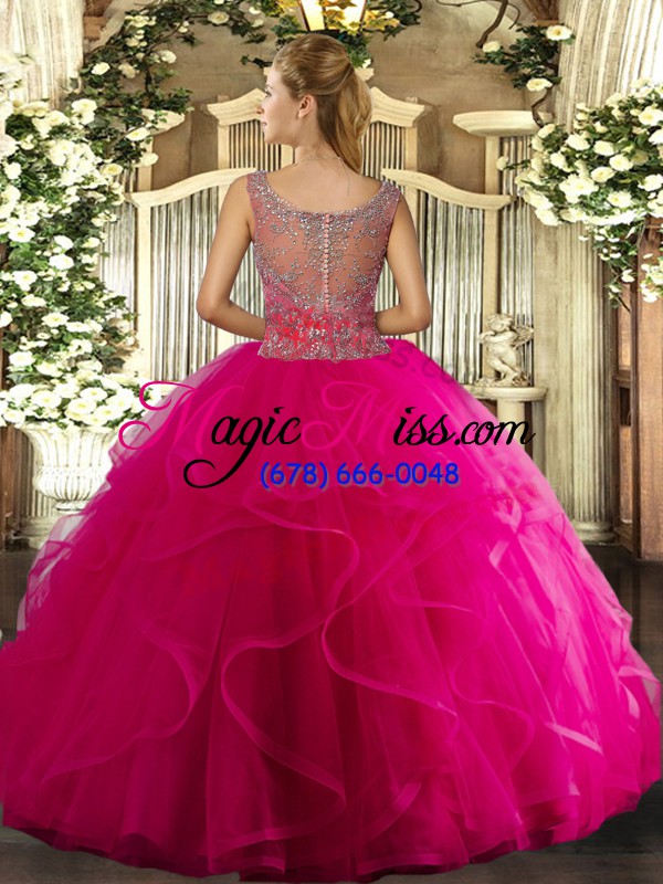 wholesale custom fit hot pink sleeveless tulle clasp handle sweet 16 quinceanera dress for military ball and sweet 16 and quinceanera