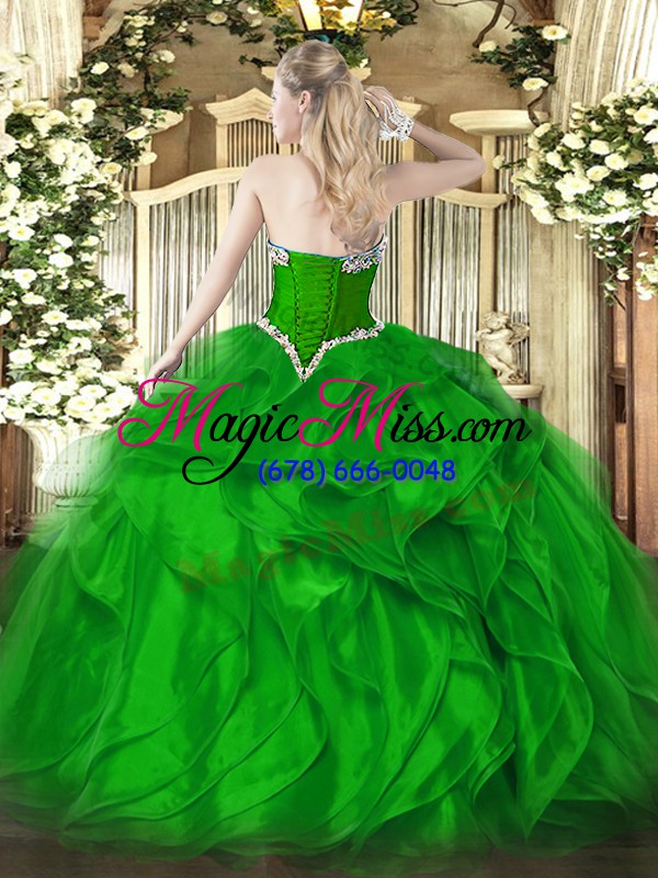 wholesale sleeveless floor length beading and ruffles lace up sweet 16 dress with fuchsia