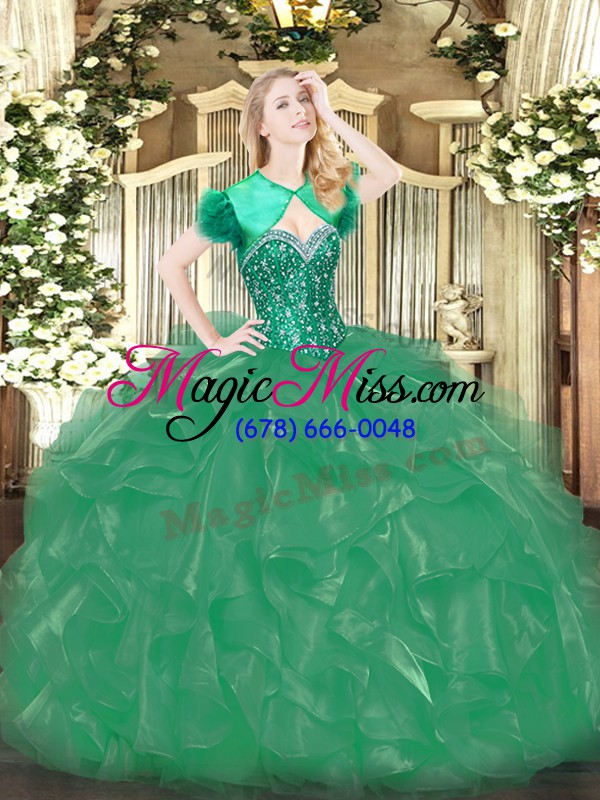 wholesale fine turquoise ball gowns beading and ruffles sweet 16 quinceanera dress lace up organza sleeveless floor length
