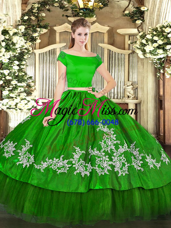 wholesale designer floor length green quinceanera dresses off the shoulder short sleeves zipper