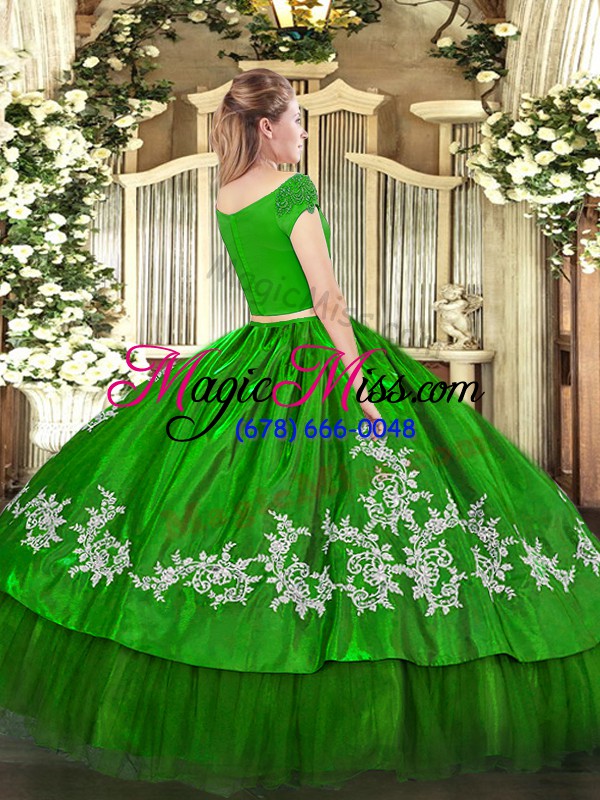 wholesale designer floor length green quinceanera dresses off the shoulder short sleeves zipper