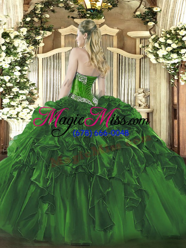 wholesale olive green sleeveless beading and ruffles floor length vestidos de quinceanera