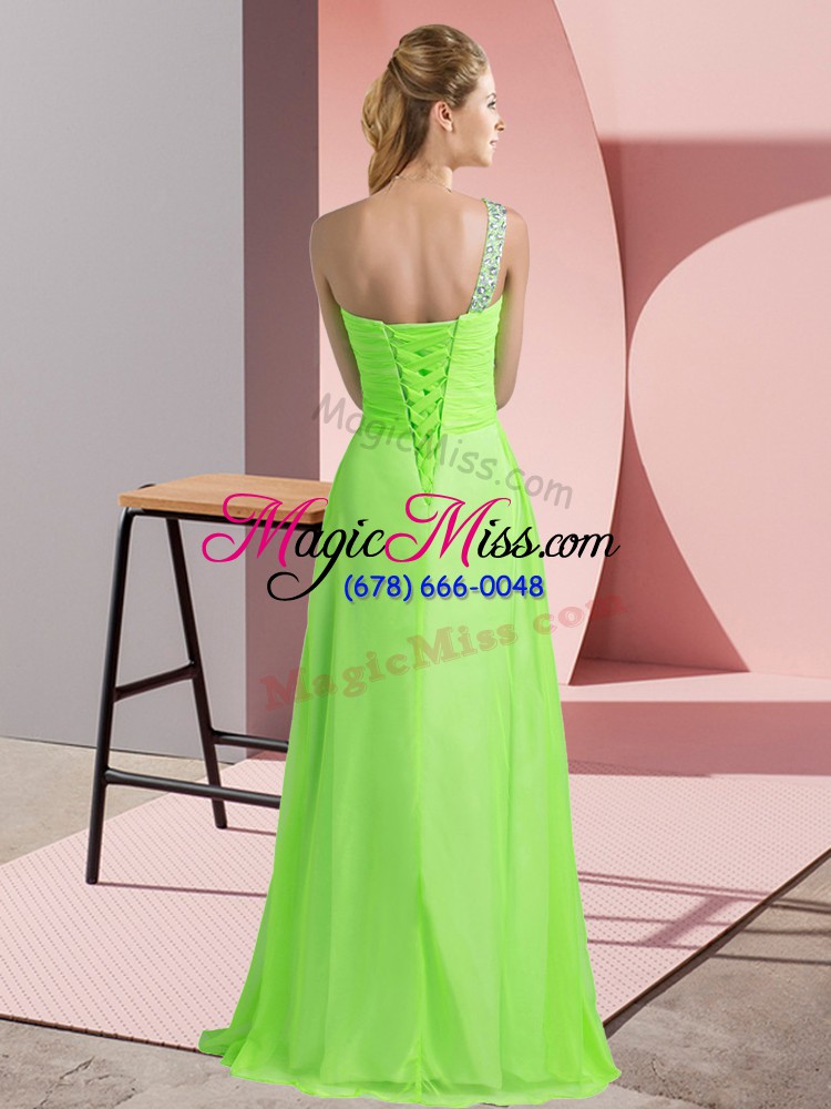 wholesale new style one shoulder sleeveless prom party dress floor length beading green chiffon