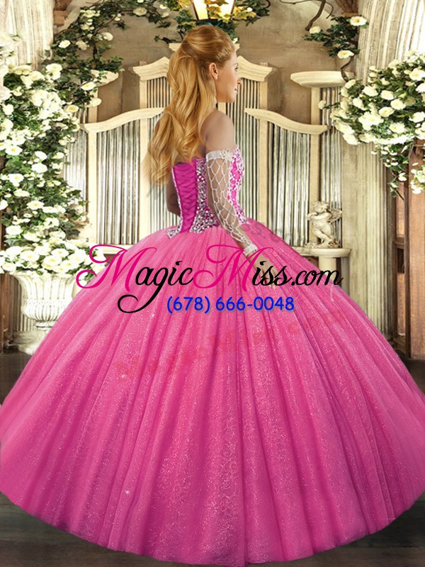 wholesale charming hot pink sweetheart neckline beading 15th birthday dress sleeveless lace up