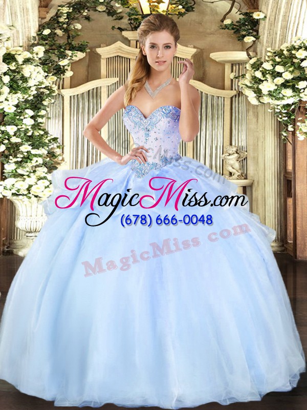 wholesale latest light blue lace up sweetheart beading quinceanera gowns organza sleeveless