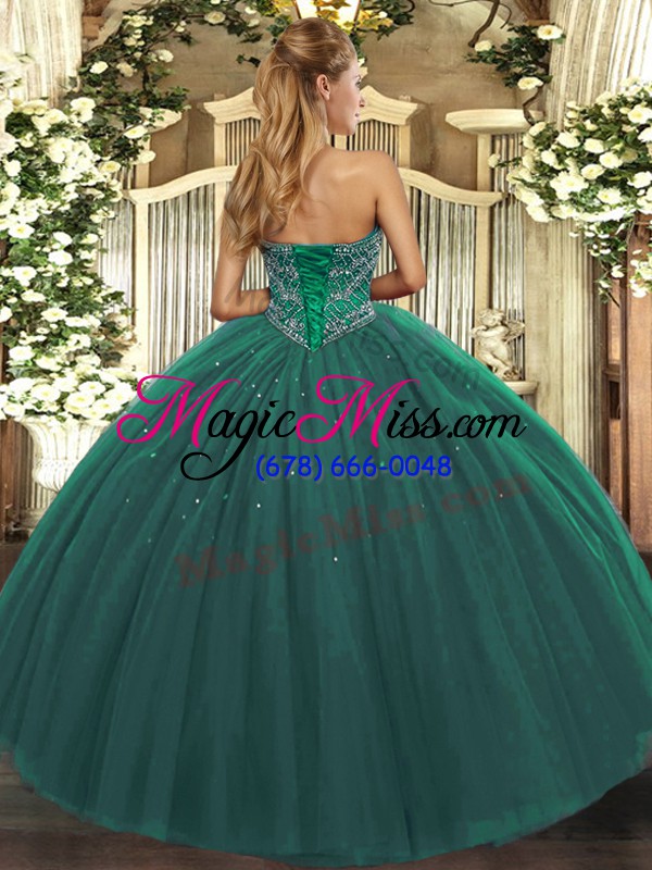 wholesale spectacular dark green lace up quinceanera dresses beading sleeveless floor length