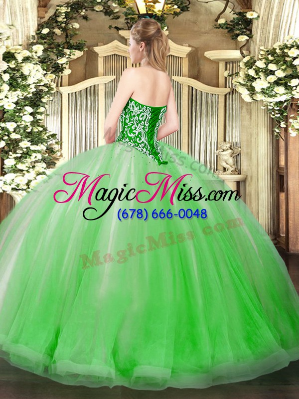 wholesale ball gowns beading and ruffles quinceanera gown lace up tulle sleeveless floor length
