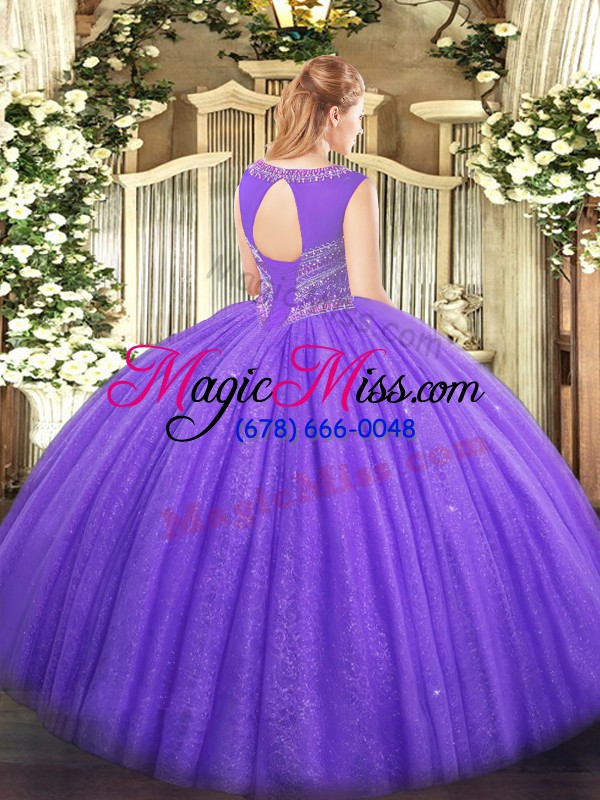 wholesale stylish blue ball gowns beading sweet 16 dresses lace up tulle sleeveless floor length