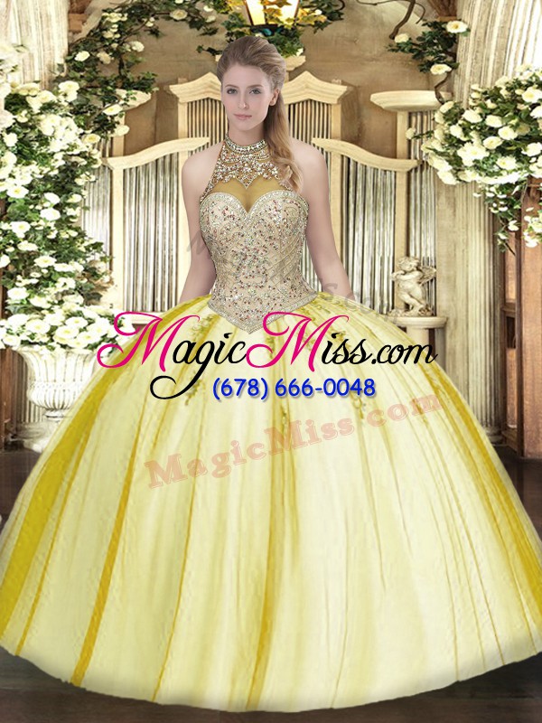 wholesale hot selling yellow sleeveless tulle lace up quinceanera gown for military ball and sweet 16 and quinceanera