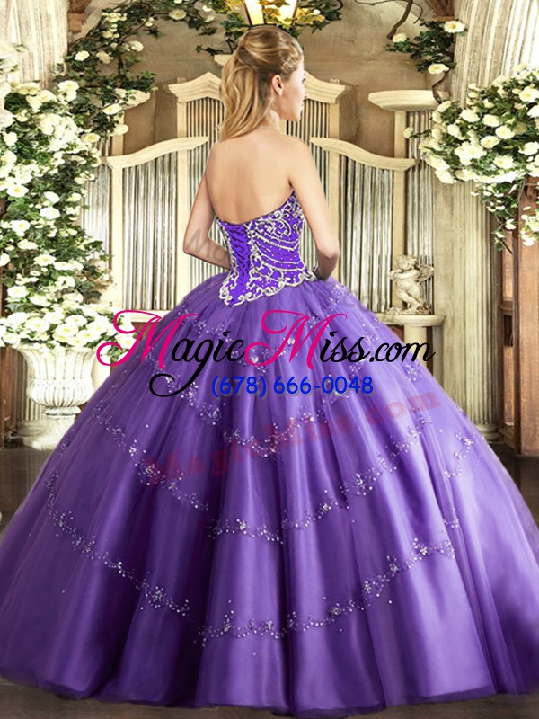 wholesale smart tulle sleeveless floor length 15th birthday dress and beading and appliques