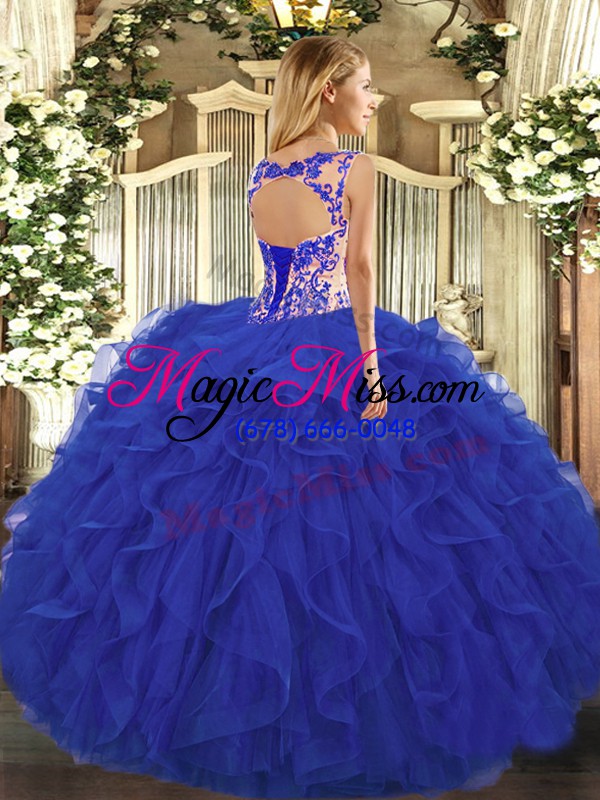 wholesale elegant royal blue scoop lace up beading and ruffles 15 quinceanera dress sleeveless