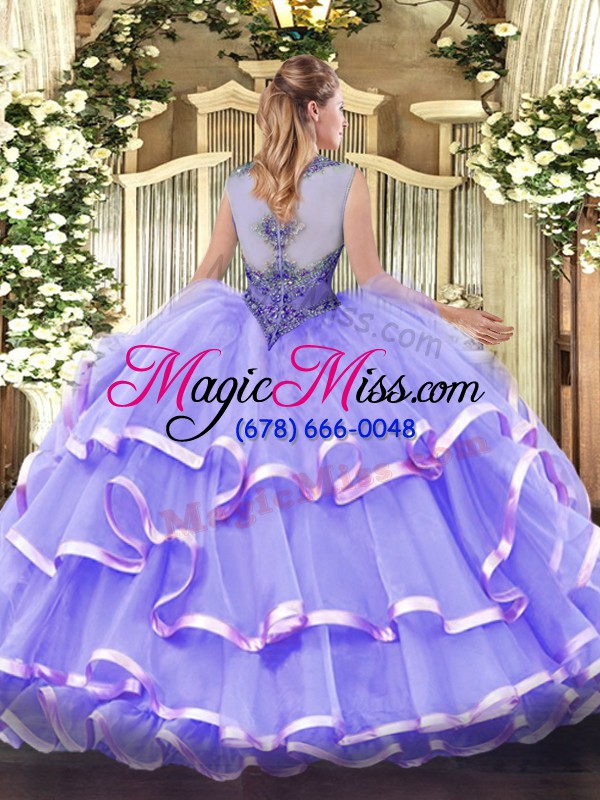 wholesale sleeveless floor length beading and ruffled layers zipper sweet 16 quinceanera dress with lavender