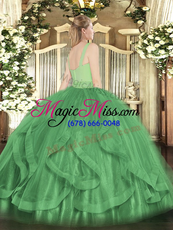 wholesale modest dark green straps zipper beading and ruffles quinceanera dress sleeveless