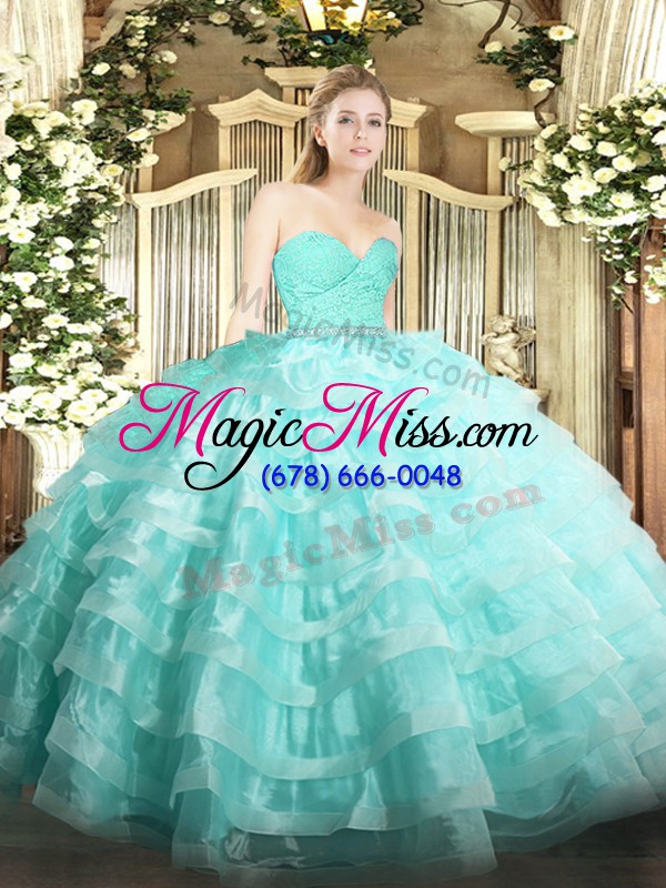 wholesale enchanting tulle sleeveless floor length quince ball gowns and beading and lace and ruffled layers