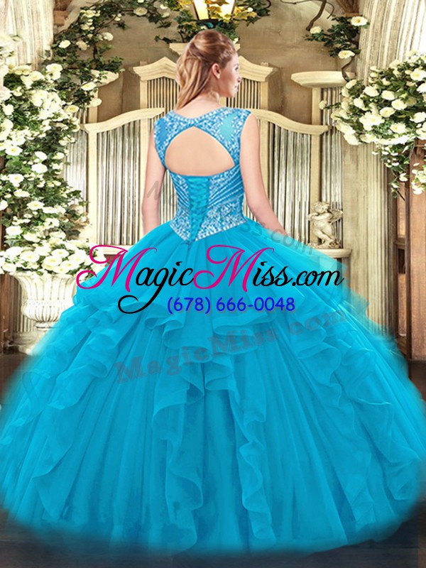 wholesale red ball gowns beading and ruffles quinceanera dress lace up tulle sleeveless floor length