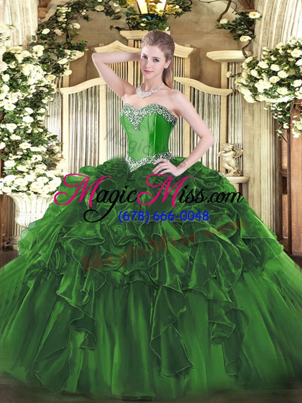 wholesale ball gowns ball gown prom dress dark green sweetheart organza sleeveless floor length lace up