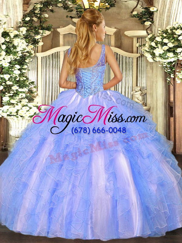 wholesale sweet tulle v-neck sleeveless lace up beading and ruffles quinceanera dresses in lilac