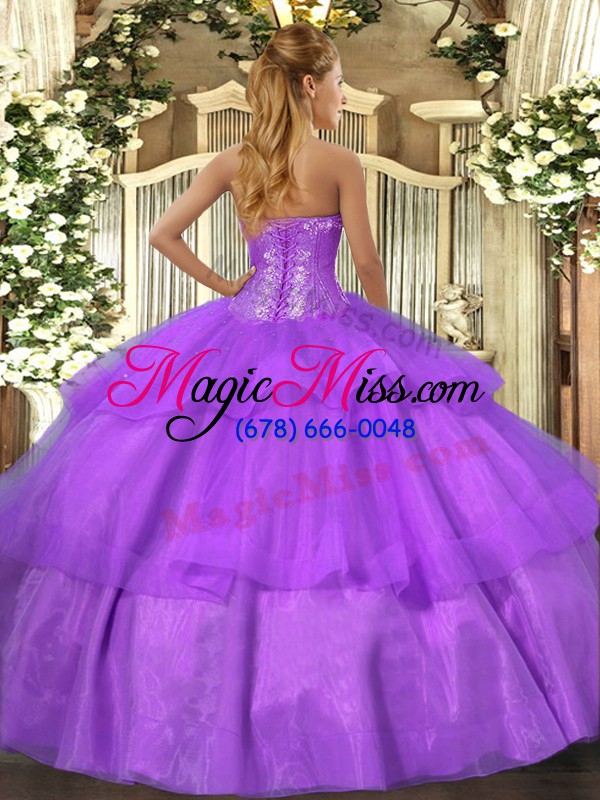 wholesale hot selling lavender sweetheart lace up beading and ruffled layers ball gown prom dress sleeveless