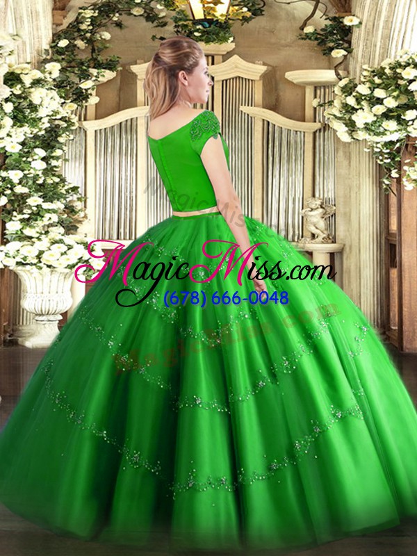 wholesale flirting hot pink zipper off the shoulder appliques 15th birthday dress tulle short sleeves