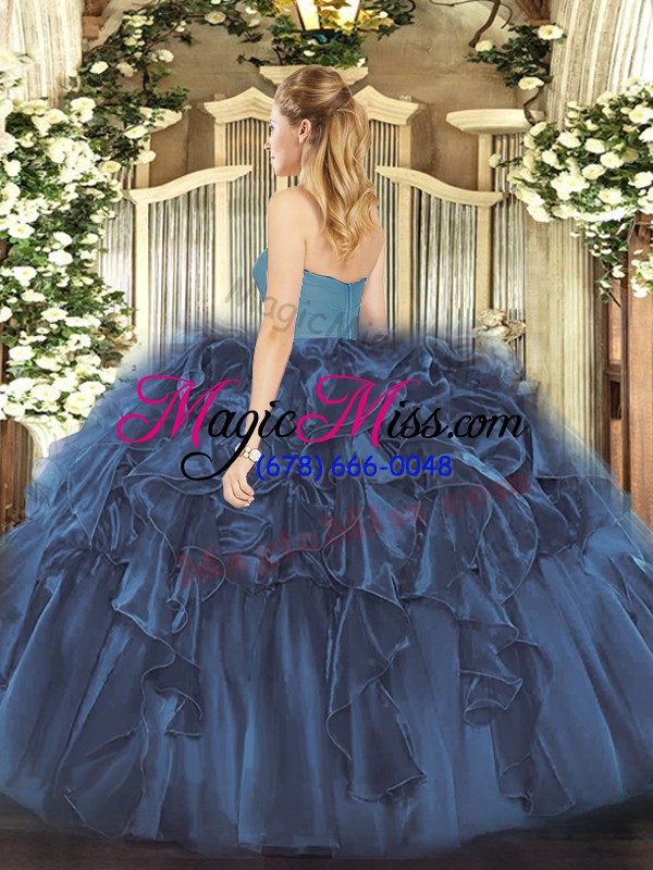 wholesale high quality organza sleeveless floor length quinceanera gown and ruffles
