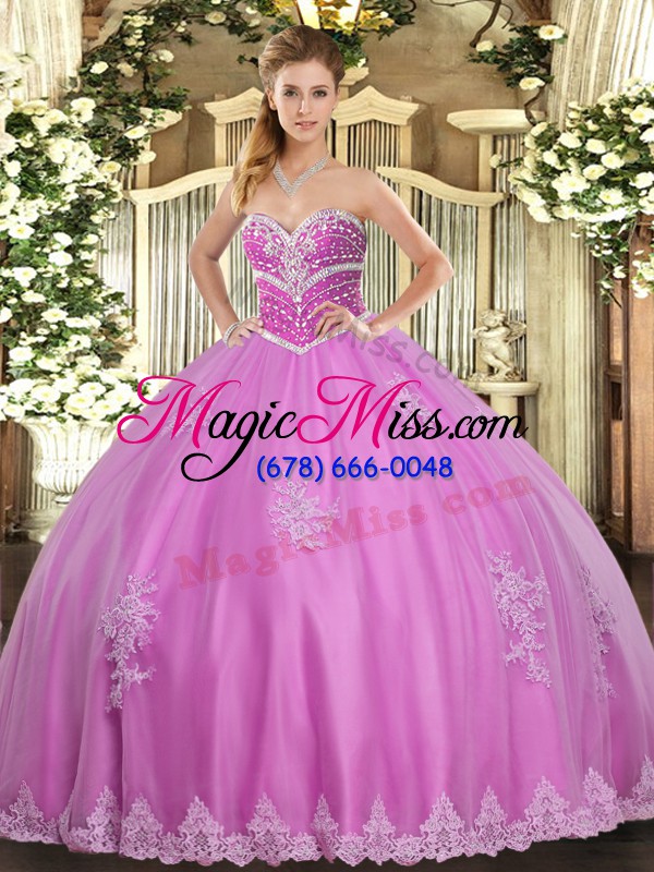 wholesale clearance floor length rose pink quinceanera gowns tulle sleeveless beading and appliques
