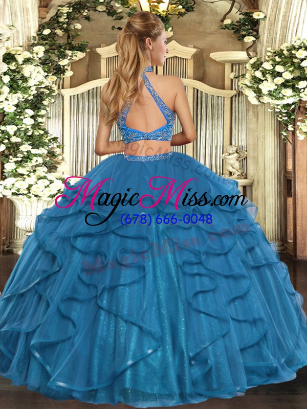wholesale popular turquoise quinceanera gown military ball and sweet 16 and quinceanera with beading and ruffled layers halter top sleeveless criss cross