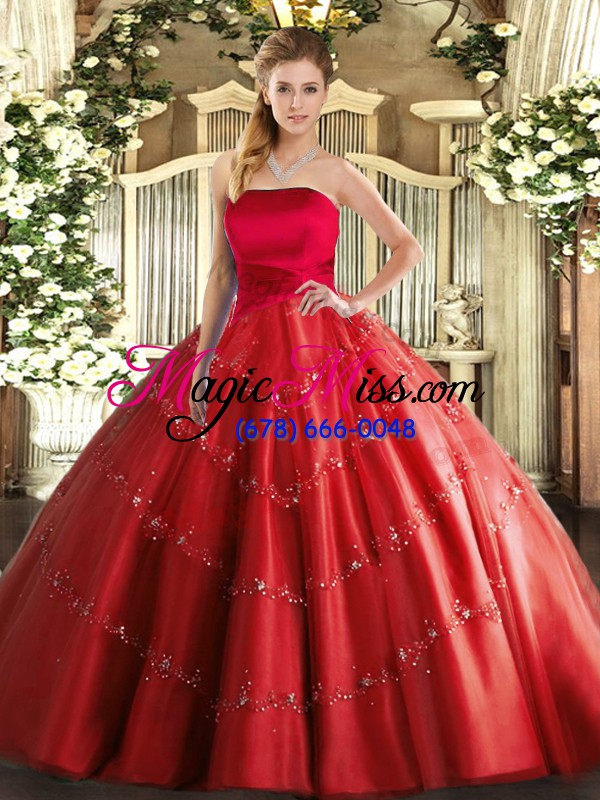 wholesale modest tulle sleeveless floor length quinceanera gown and appliques
