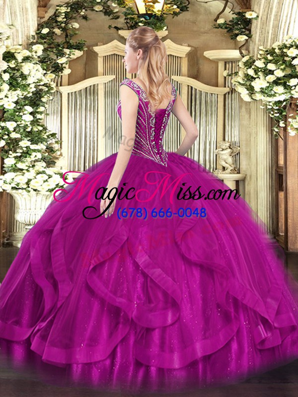 wholesale popular sleeveless floor length beading and ruffles lace up 15 quinceanera dress with purple