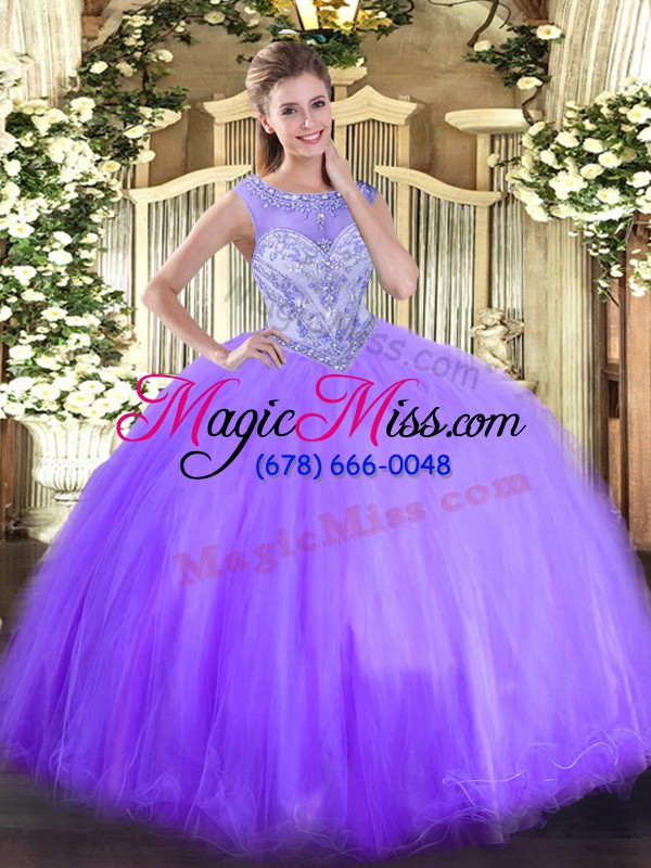 wholesale sweet floor length lavender quince ball gowns tulle sleeveless beading
