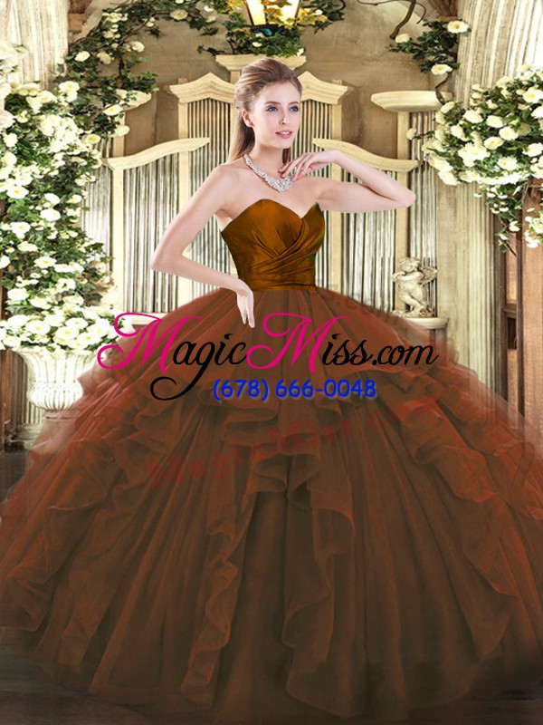 wholesale brown sleeveless ruffles floor length sweet 16 dresses