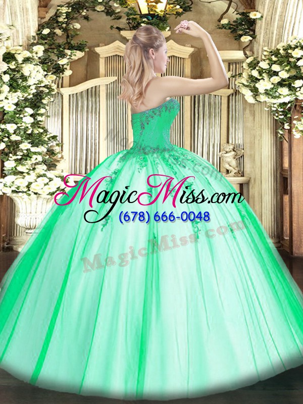 wholesale apple green lace up 15th birthday dress beading and appliques sleeveless floor length
