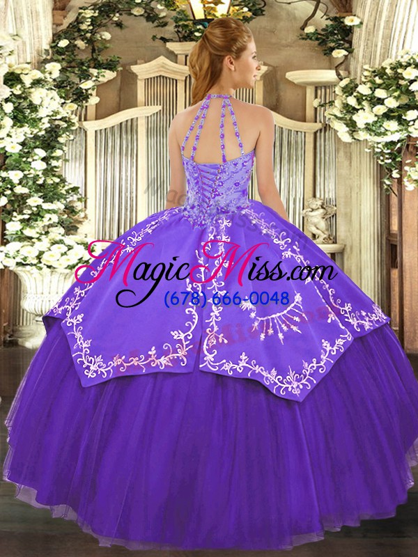 wholesale pretty halter top sleeveless satin and tulle sweet 16 dresses beading and embroidery lace up