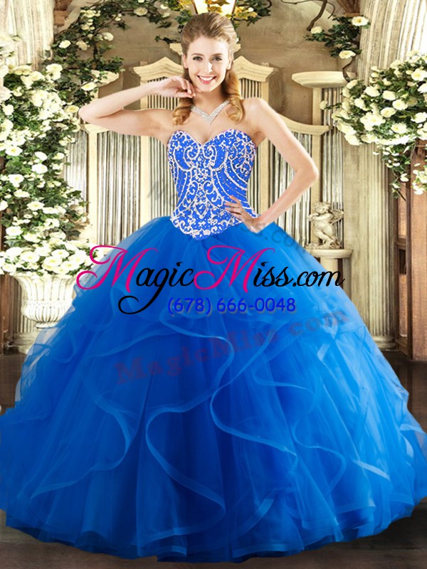 wholesale enchanting floor length ball gowns sleeveless blue quinceanera gowns lace up