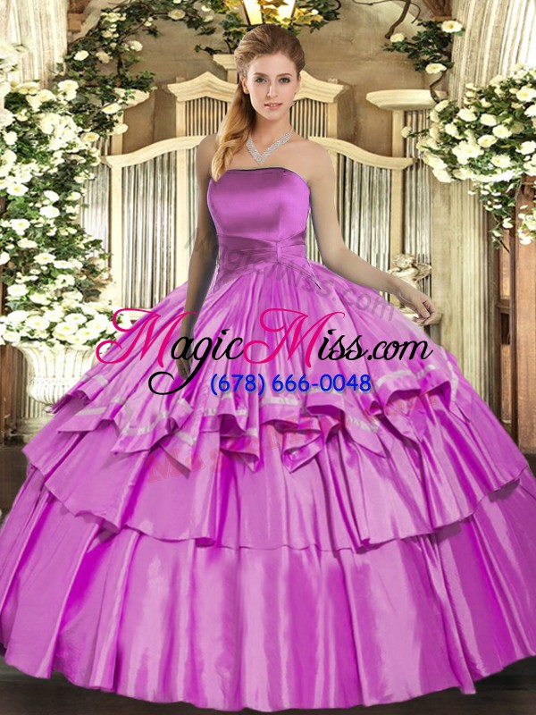 wholesale high end lilac strapless lace up ruffled layers vestidos de quinceanera sleeveless
