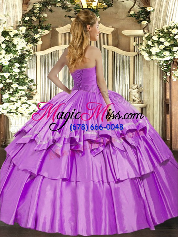 wholesale high end lilac strapless lace up ruffled layers vestidos de quinceanera sleeveless