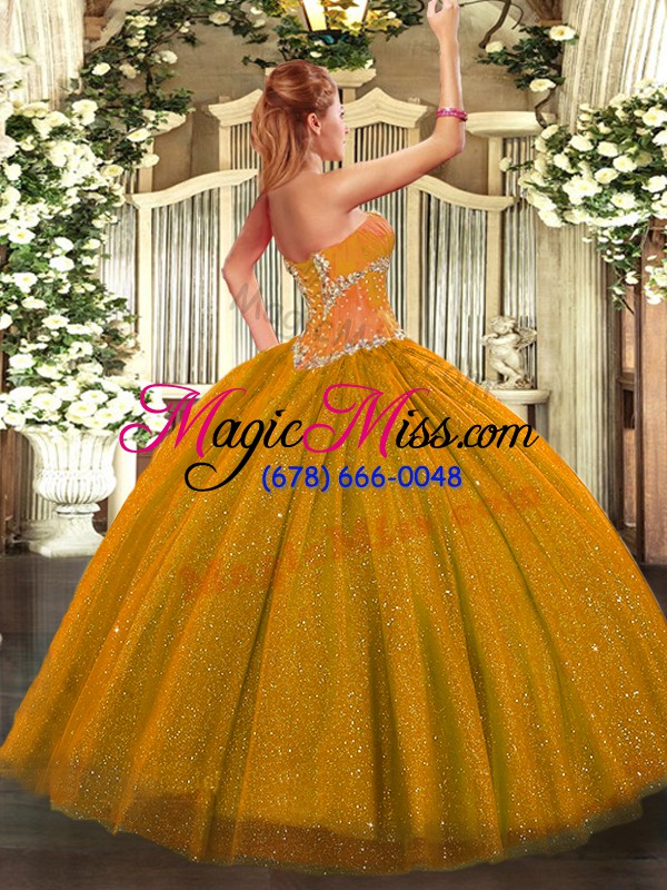 wholesale decent sweetheart sleeveless lace up quinceanera dresses gold tulle