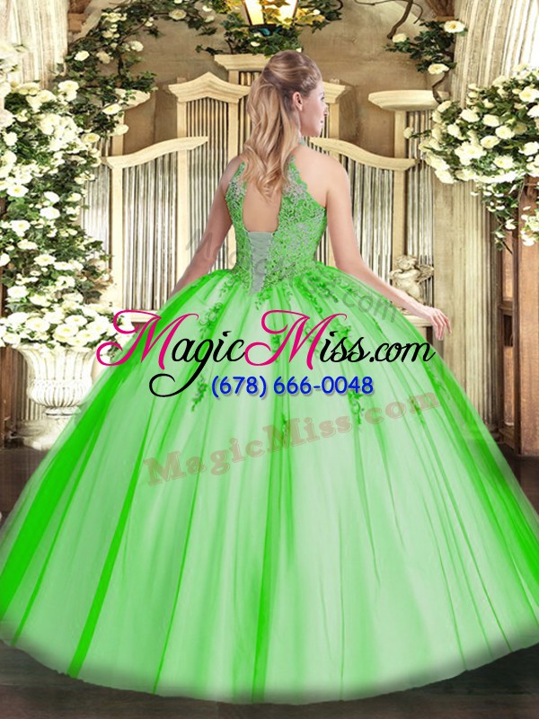 wholesale customized sleeveless lace up floor length appliques quinceanera dresses