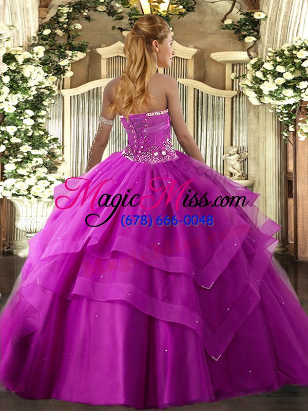wholesale royal blue strapless lace up beading and ruffled layers ball gown prom dress sleeveless
