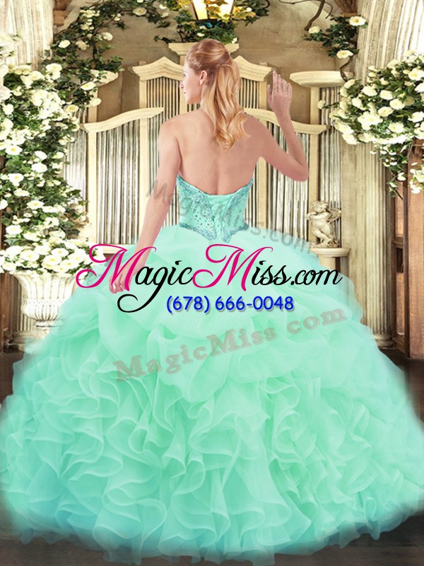 wholesale decent yellow green lace up sweetheart beading and ruffles and pick ups quinceanera gowns organza sleeveless
