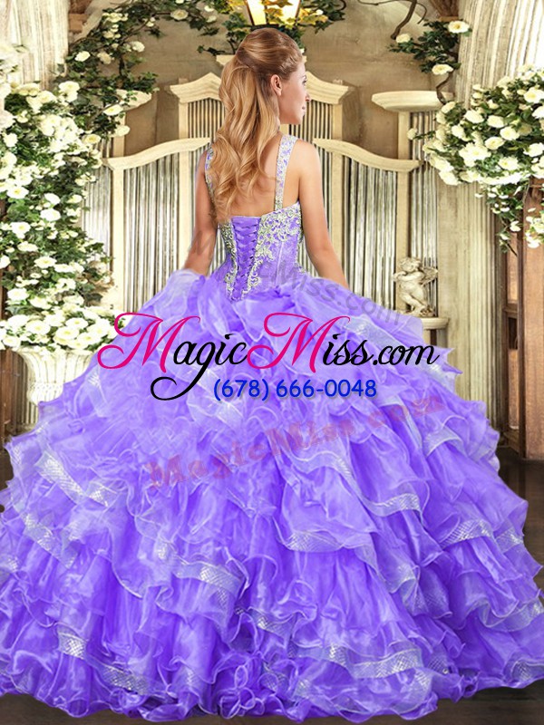 wholesale custom fit floor length lace up quince ball gowns lilac for military ball and sweet 16 and quinceanera with beading and ruffled layers