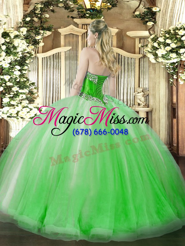 wholesale adorable sweetheart sleeveless tulle ball gown prom dress beading and ruffles lace up