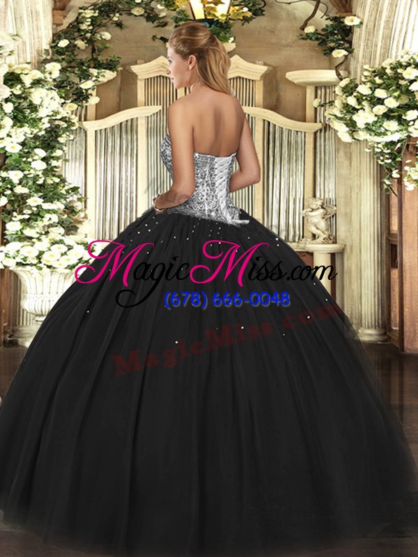 wholesale black sleeveless floor length beading lace up quinceanera gowns
