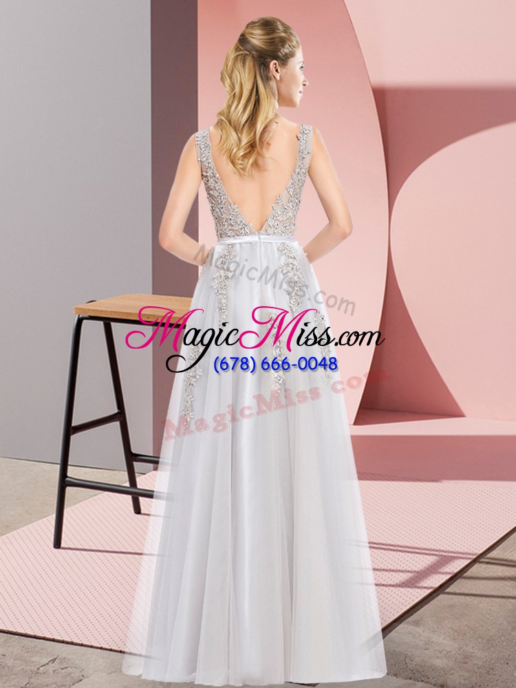 wholesale pretty lace and appliques prom dresses grey backless sleeveless floor length