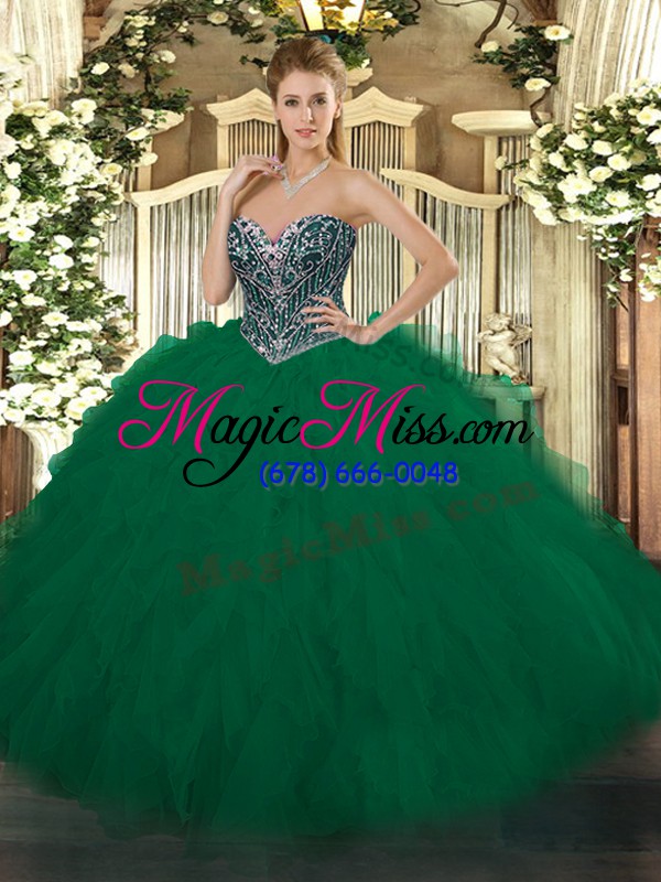 wholesale dark green sleeveless beading and ruffles floor length vestidos de quinceanera